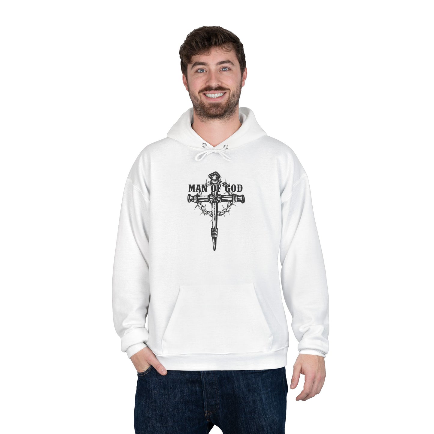 C- Christian Cross Graphic Hoodie — "Man of God" Pullover
