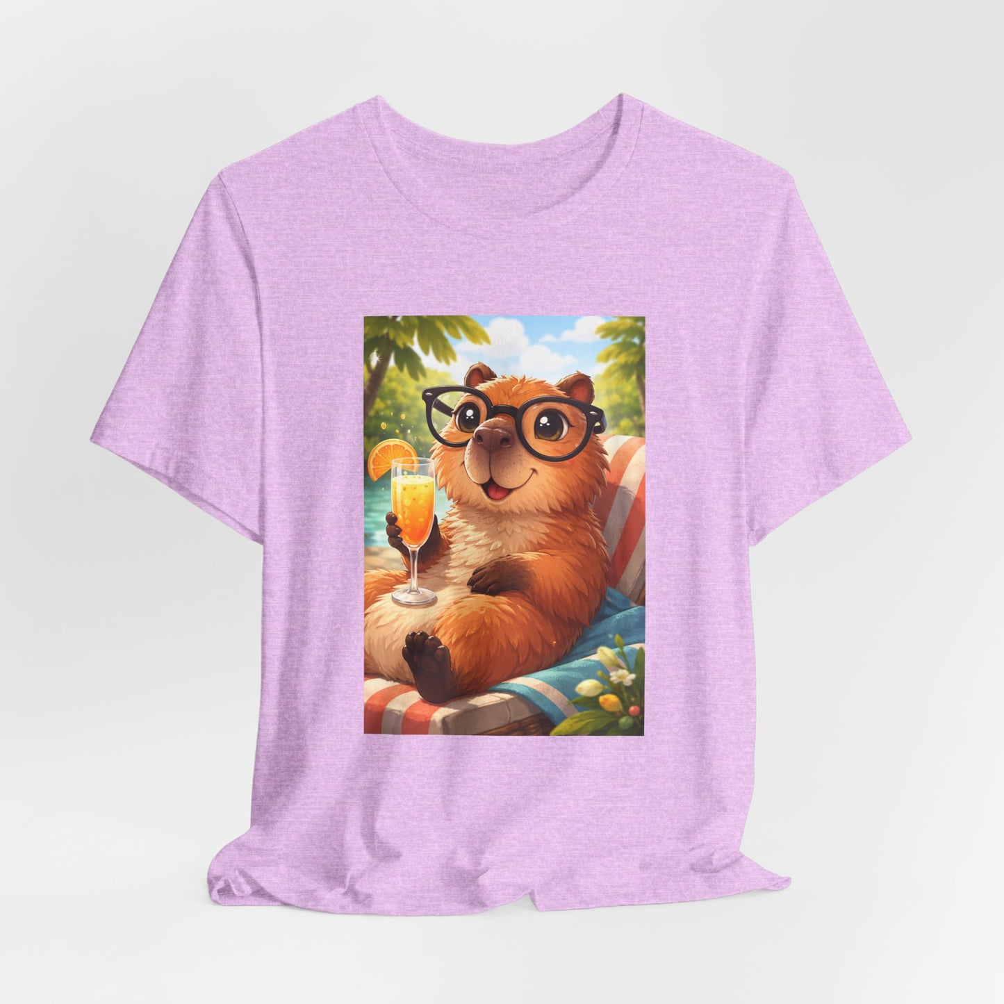 GA- Relaxed Capybara T‑Shirt — Cute Cappy with Drink Summer Tee