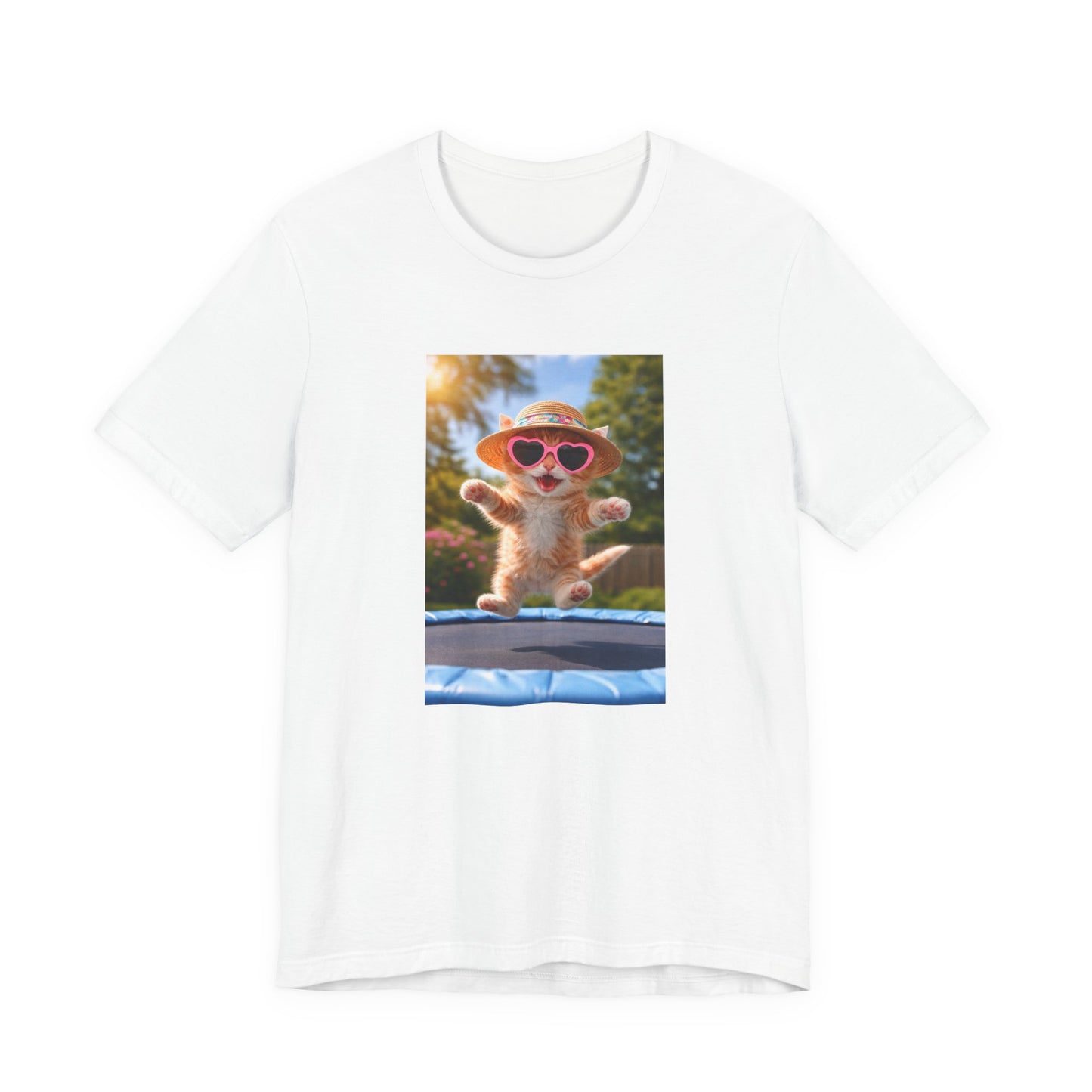 GA- Cute Cat  Tee — Kitten with Sunglasses & Straw Hat T-Shirt