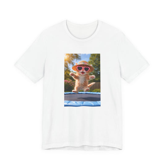 GA- Cute Cat  Tee — Kitten with Sunglasses & Straw Hat T-Shirt