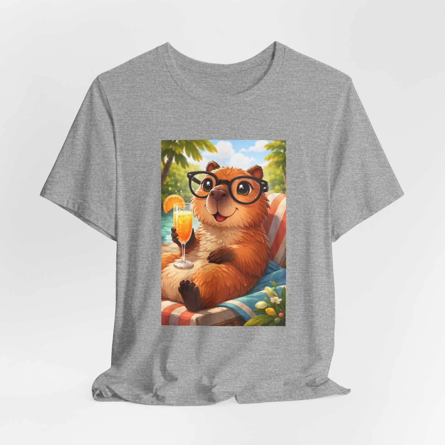 GA- Relaxed Capybara T‑Shirt — Cute Cappy with Drink Summer Tee
