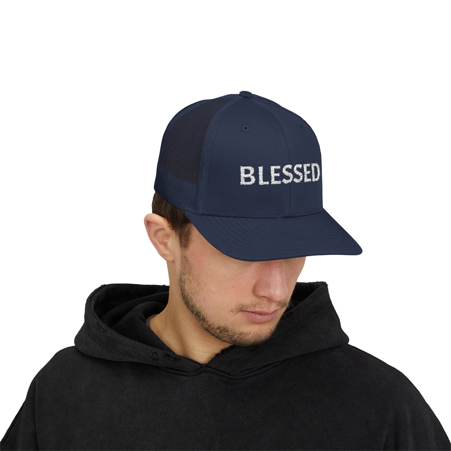 C- Blessed Trucker Cap — Embroidered 'BLESSED' Snapback Hat