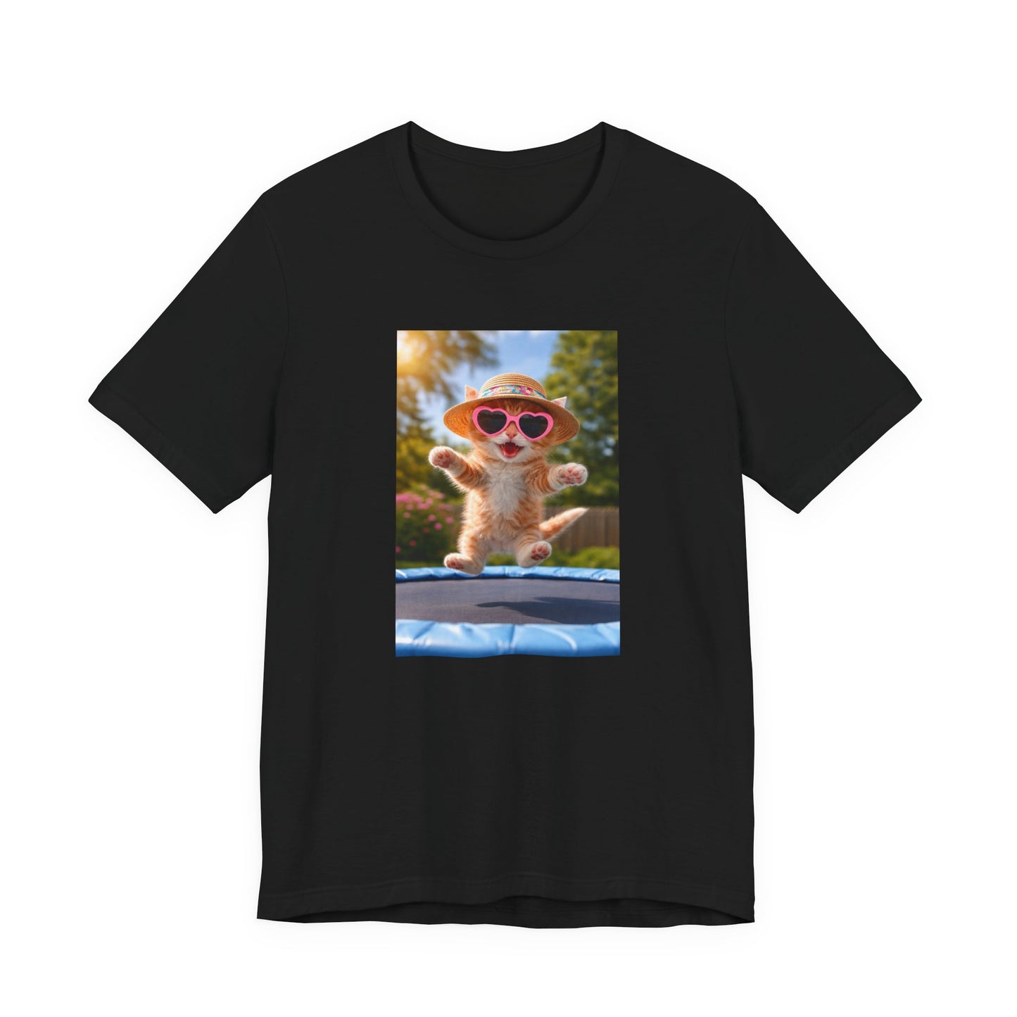 GA- Cute Cat  Tee — Kitten with Sunglasses & Straw Hat T-Shirt