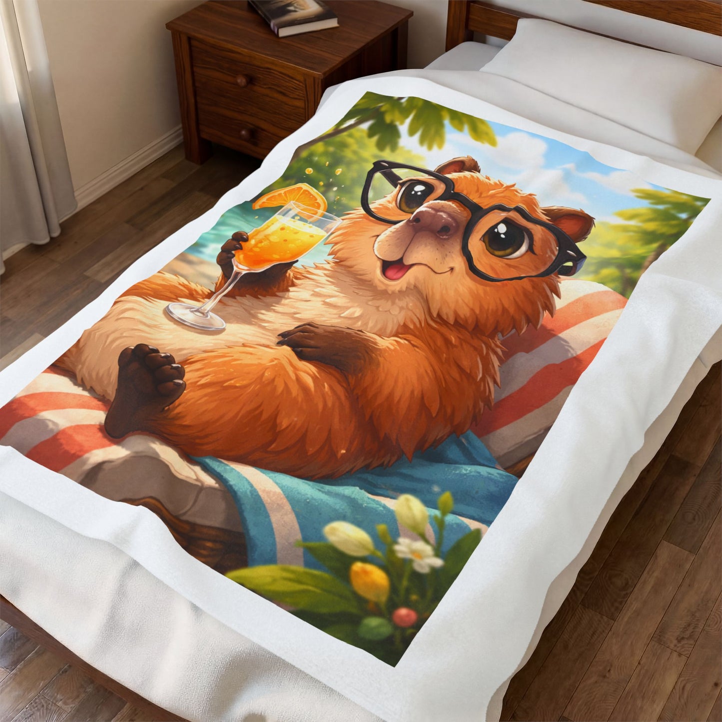 GA- Cute Bear Velveteen Blanket – Summer Lounge Plush Throw with Glasses-Wearing Bear Design