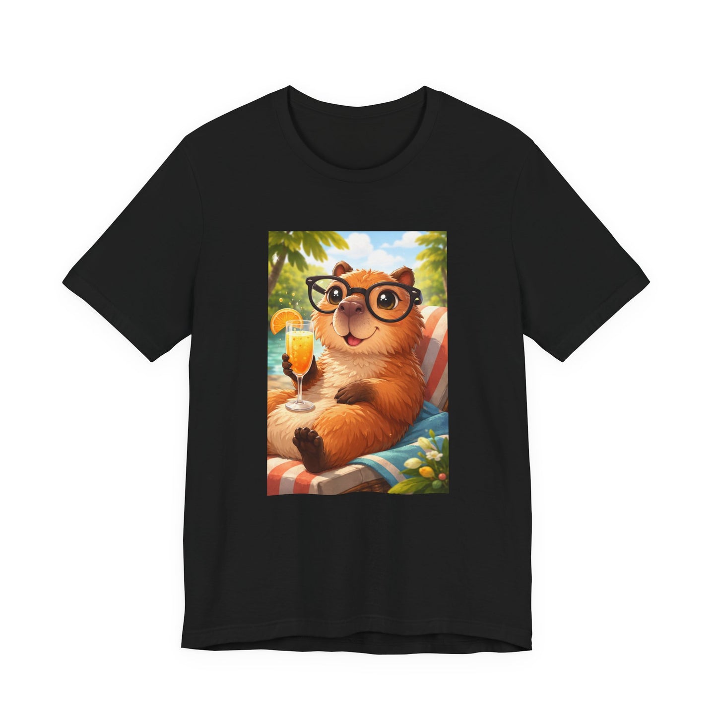 GA- Relaxed Capybara T‑Shirt — Cute Cappy with Drink Summer Tee