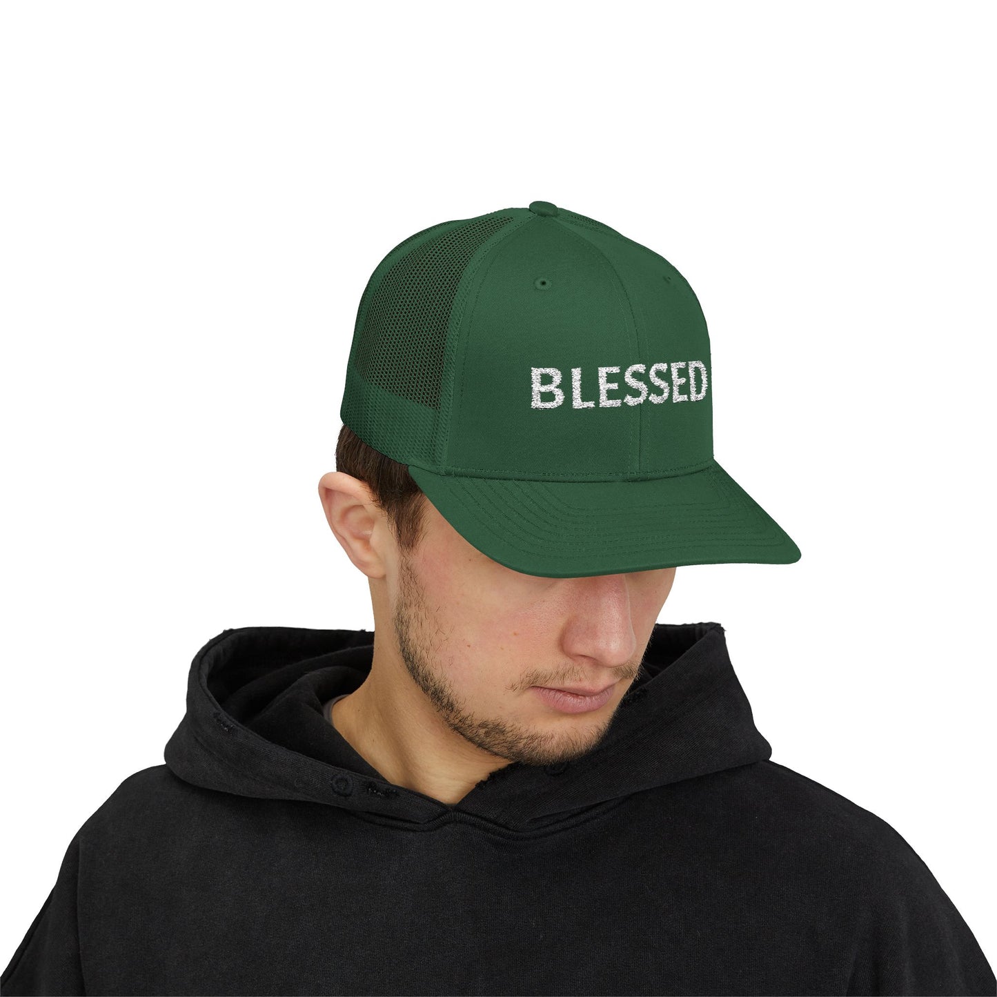 C- Blessed Trucker Cap — Embroidered 'BLESSED' Snapback Hat