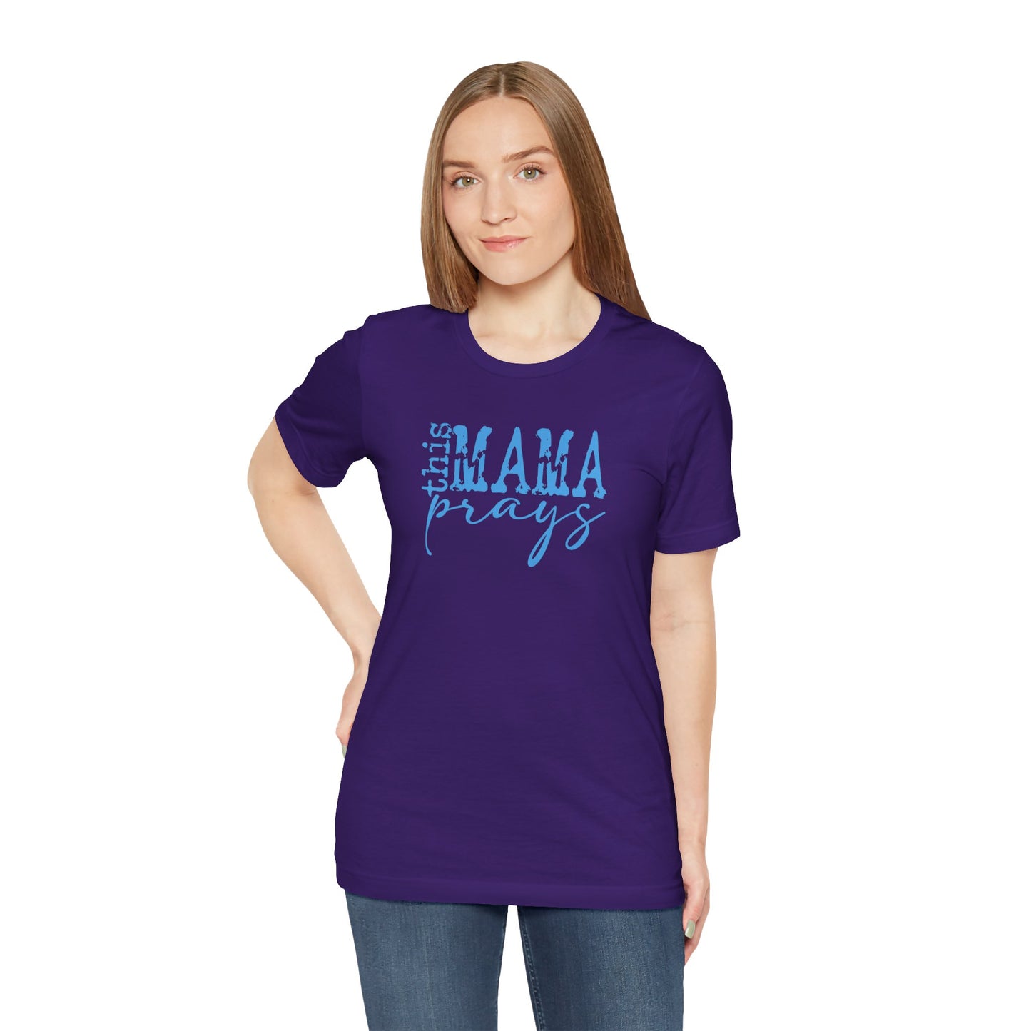 C- THIS MAMA PRAYS LT BLUE  Tee