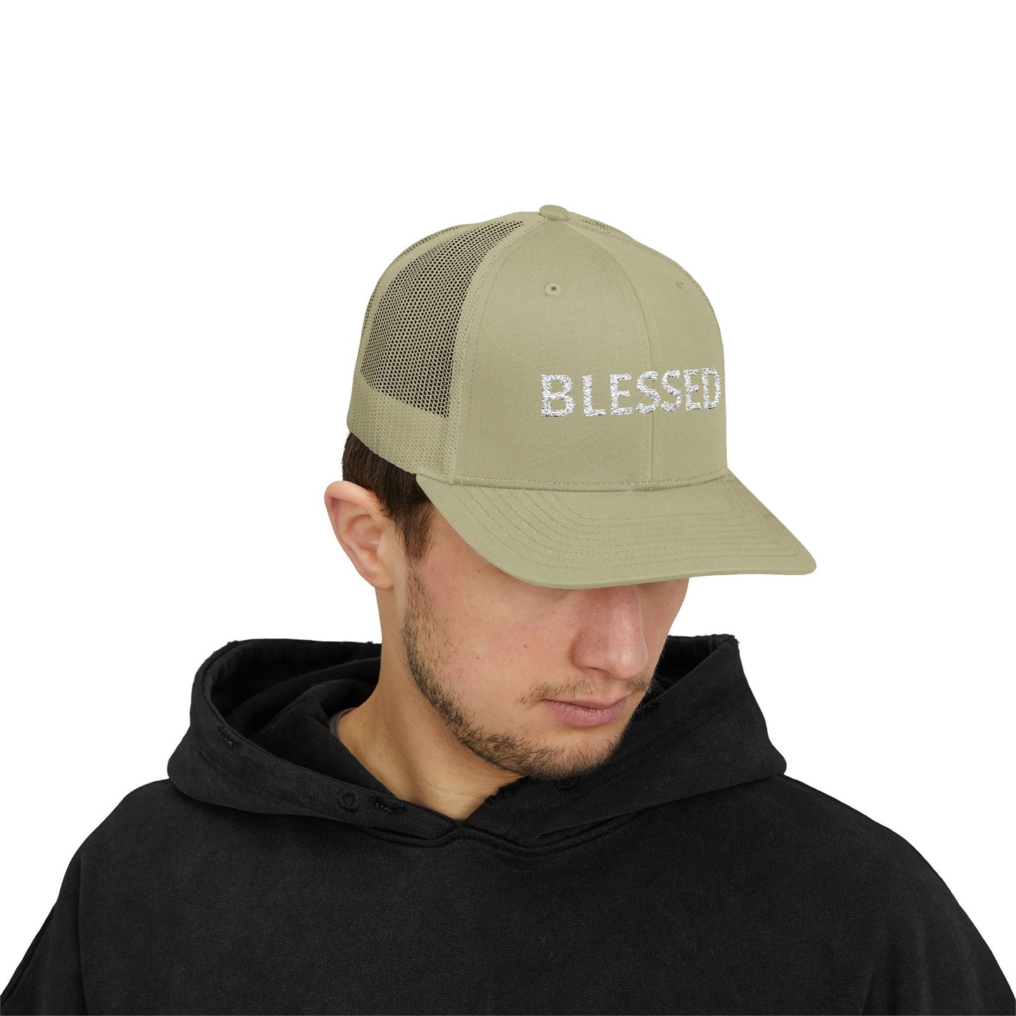 C- Blessed Trucker Cap — Embroidered 'BLESSED' Snapback Hat