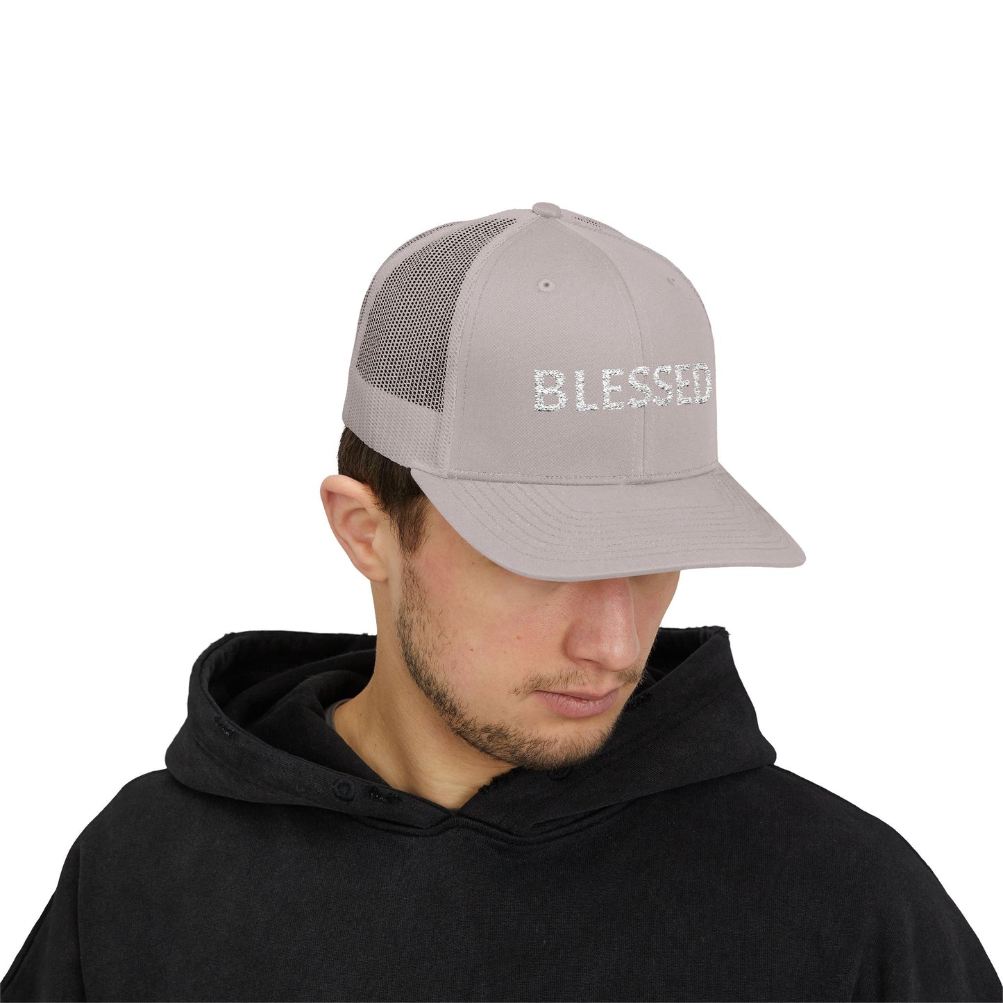 C- Blessed Trucker Cap — Embroidered 'BLESSED' Snapback Hat