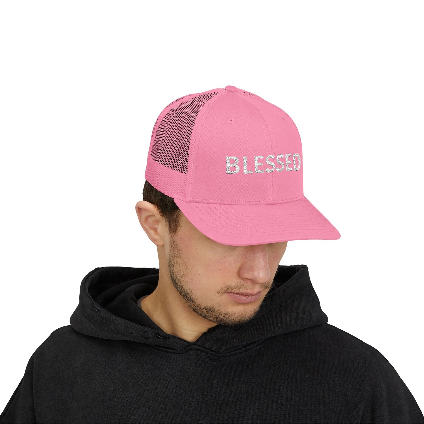 C- Blessed Trucker Cap — Embroidered 'BLESSED' Snapback Hat