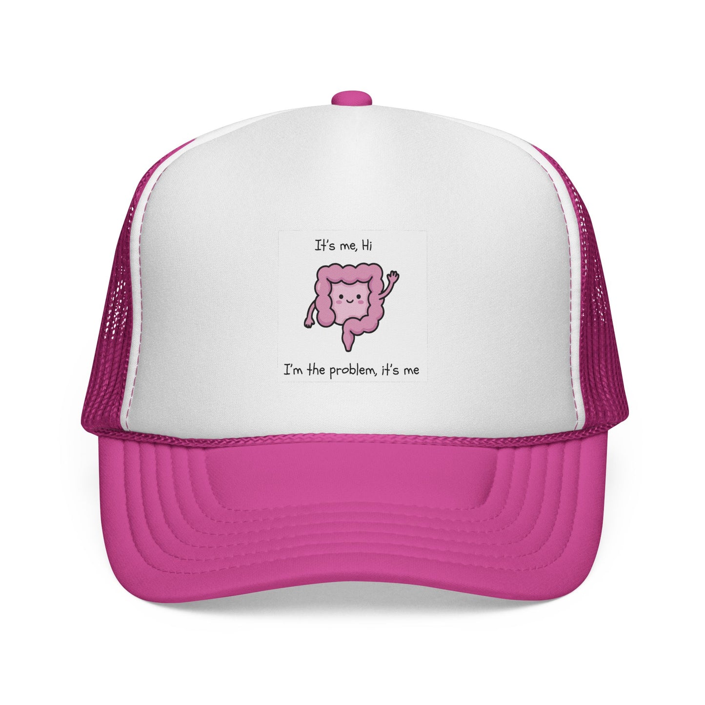 CAN- Trucker Cap — Cute Pink Colon  Cancer Cartoon "It's Me, Hi"  Hat