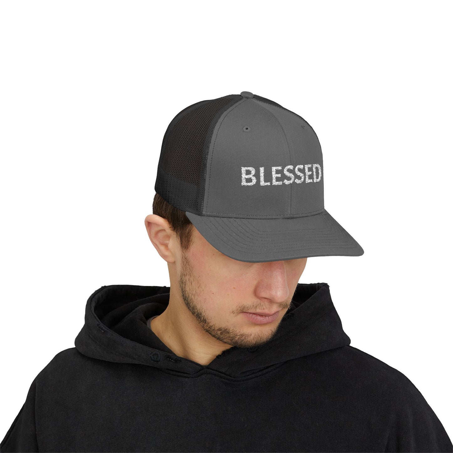 C- Blessed Trucker Cap — Embroidered 'BLESSED' Snapback Hat