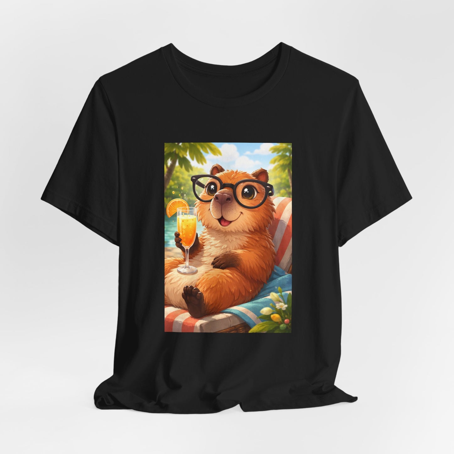 GA- Relaxed Capybara T‑Shirt — Cute Cappy with Drink Summer Tee