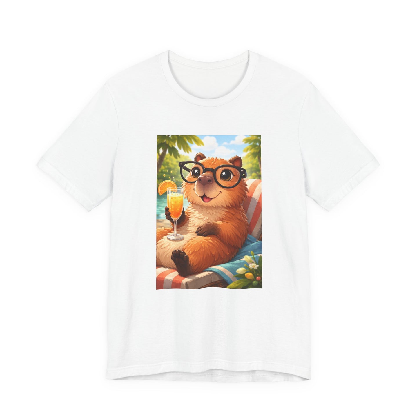 GA- Relaxed Capybara T‑Shirt — Cute Cappy with Drink Summer Tee