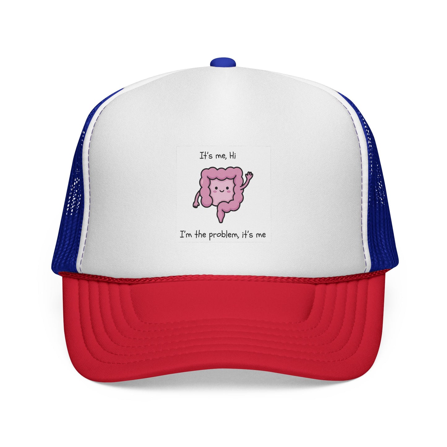 CAN- Trucker Cap — Cute Pink Colon  Cancer Cartoon "It's Me, Hi"  Hat