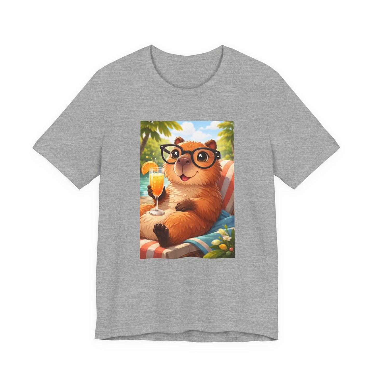 GA- Relaxed Capybara T‑Shirt — Cute Cappy with Drink Summer Tee