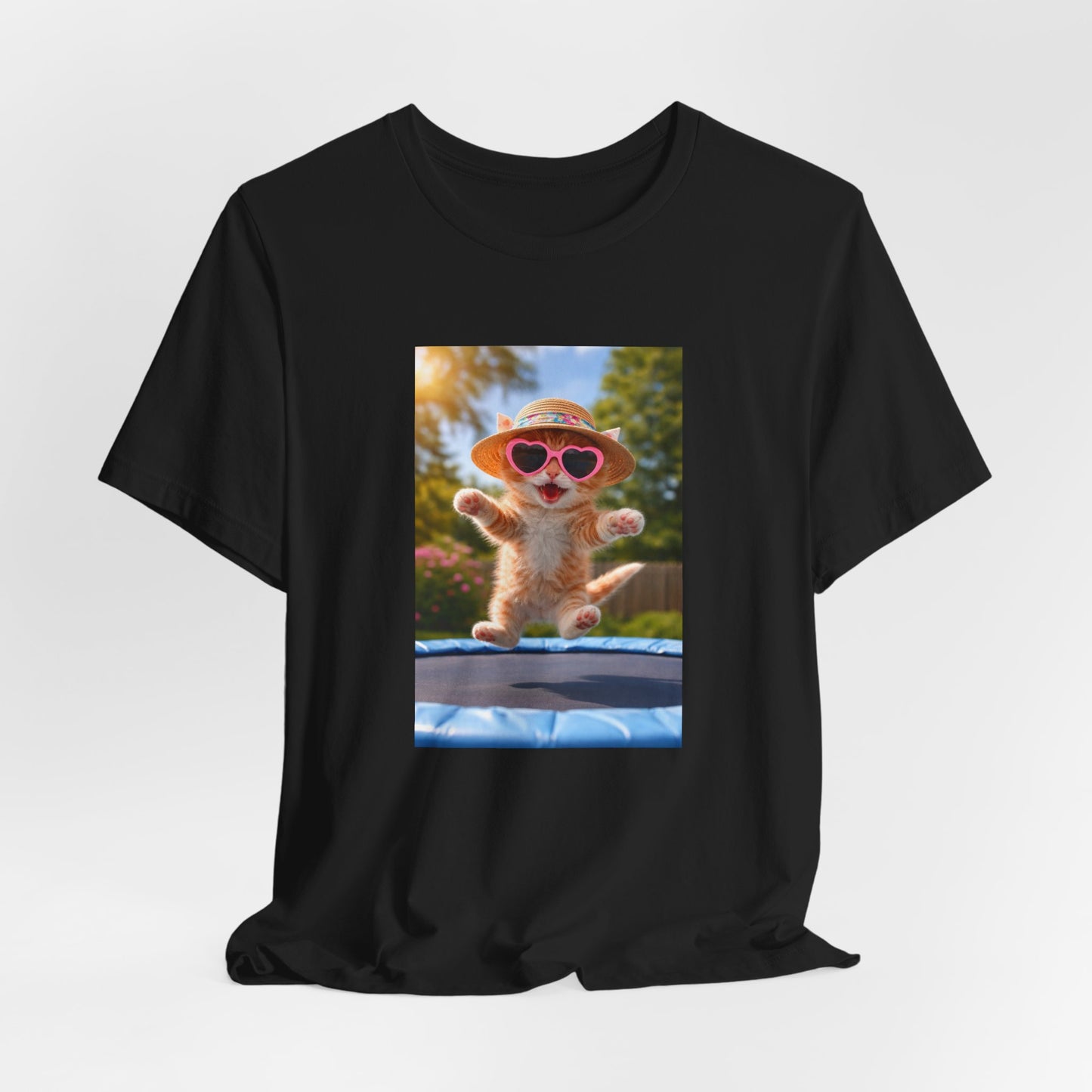 GA- Cute Cat  Tee — Kitten with Sunglasses & Straw Hat T-Shirt