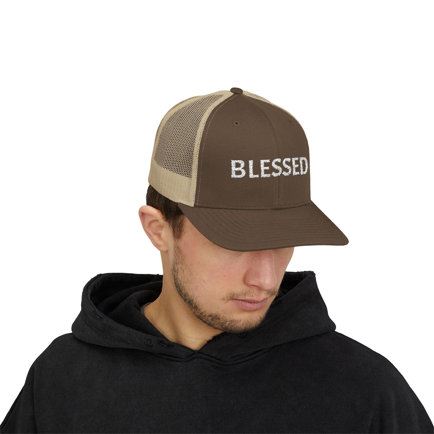 C- Blessed Trucker Cap — Embroidered 'BLESSED' Snapback Hat