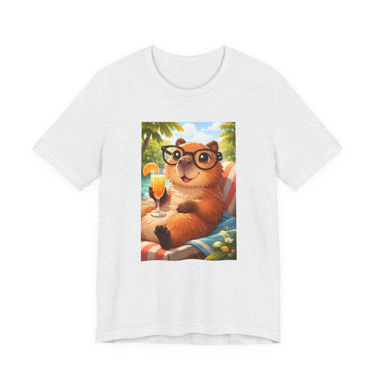 GA- Relaxed Capybara T‑Shirt — Cute Cappy with Drink Summer Tee