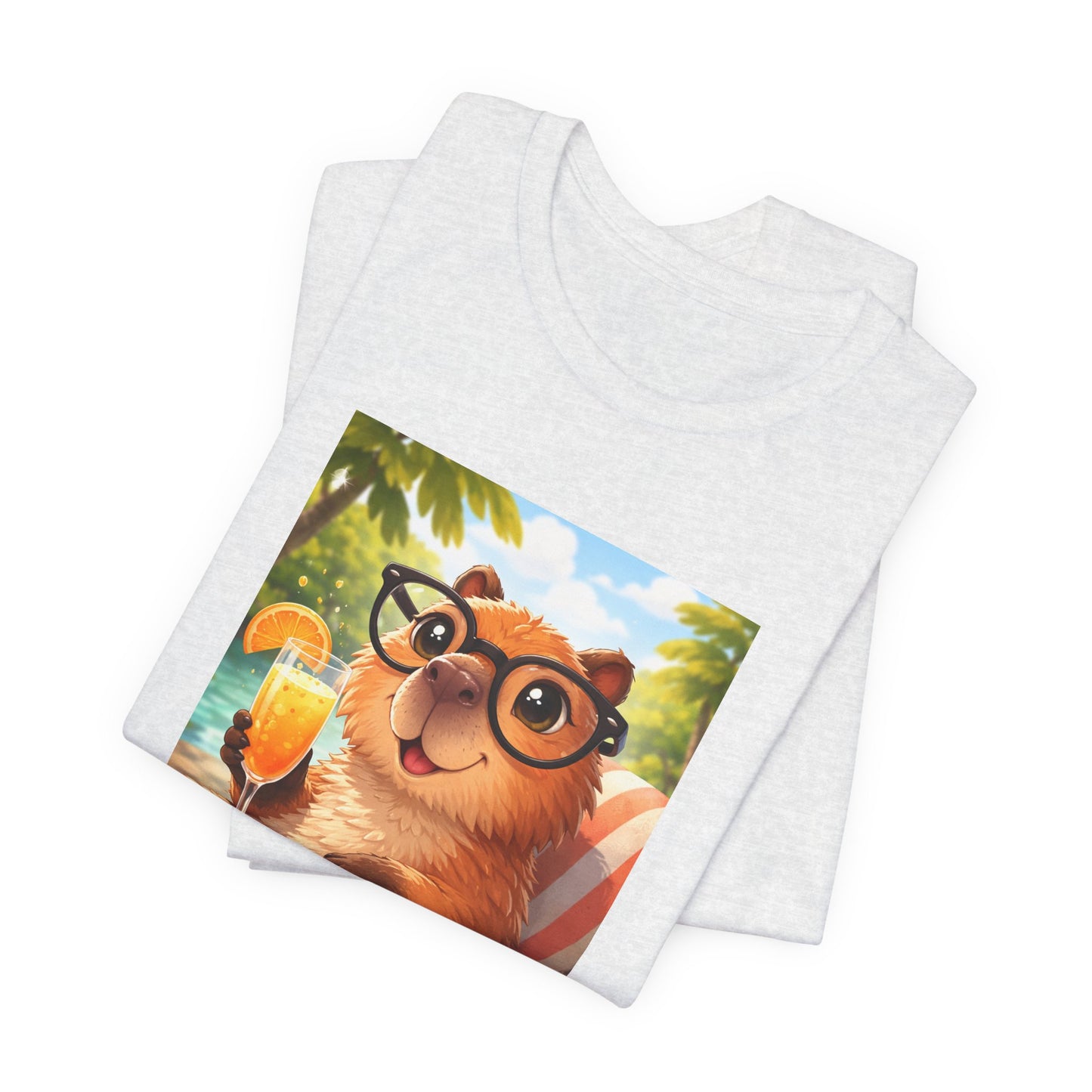 GA- Relaxed Capybara T‑Shirt — Cute Cappy with Drink Summer Tee