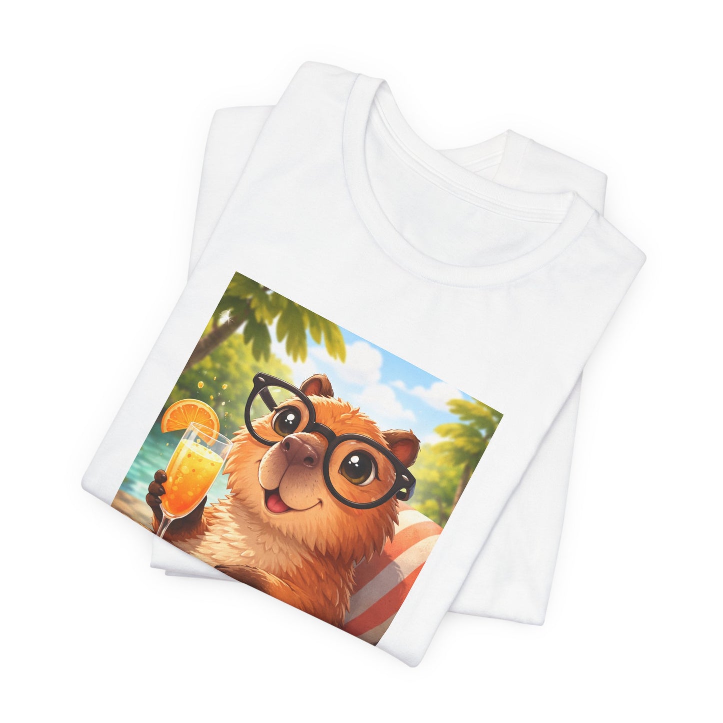 GA- Relaxed Capybara T‑Shirt — Cute Cappy with Drink Summer Tee