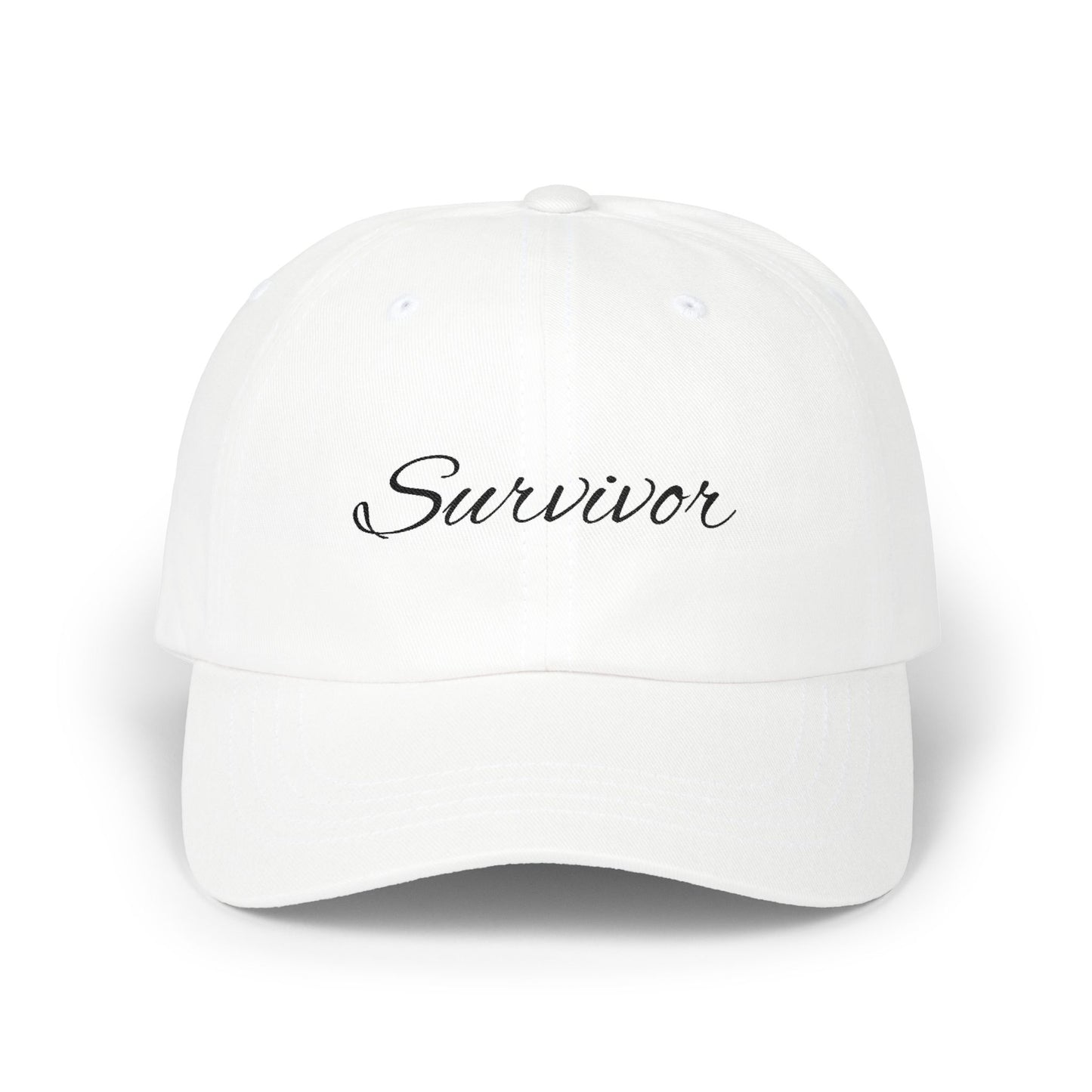 CAN- Survivor Embroidered Dad Cap — White Inspirational Baseball Hat