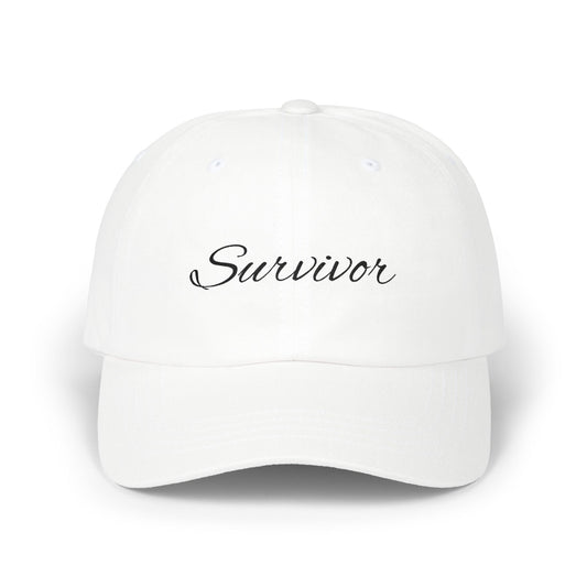 CAN- Survivor Embroidered Dad Cap — White Inspirational Baseball Hat