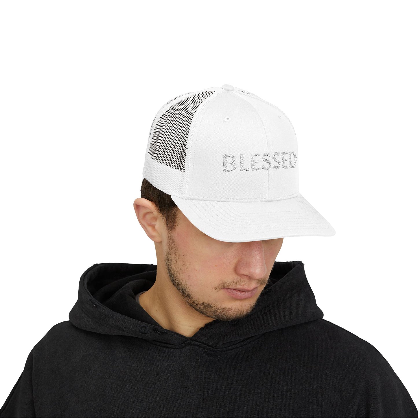 C- Blessed Trucker Cap — Embroidered 'BLESSED' Snapback Hat