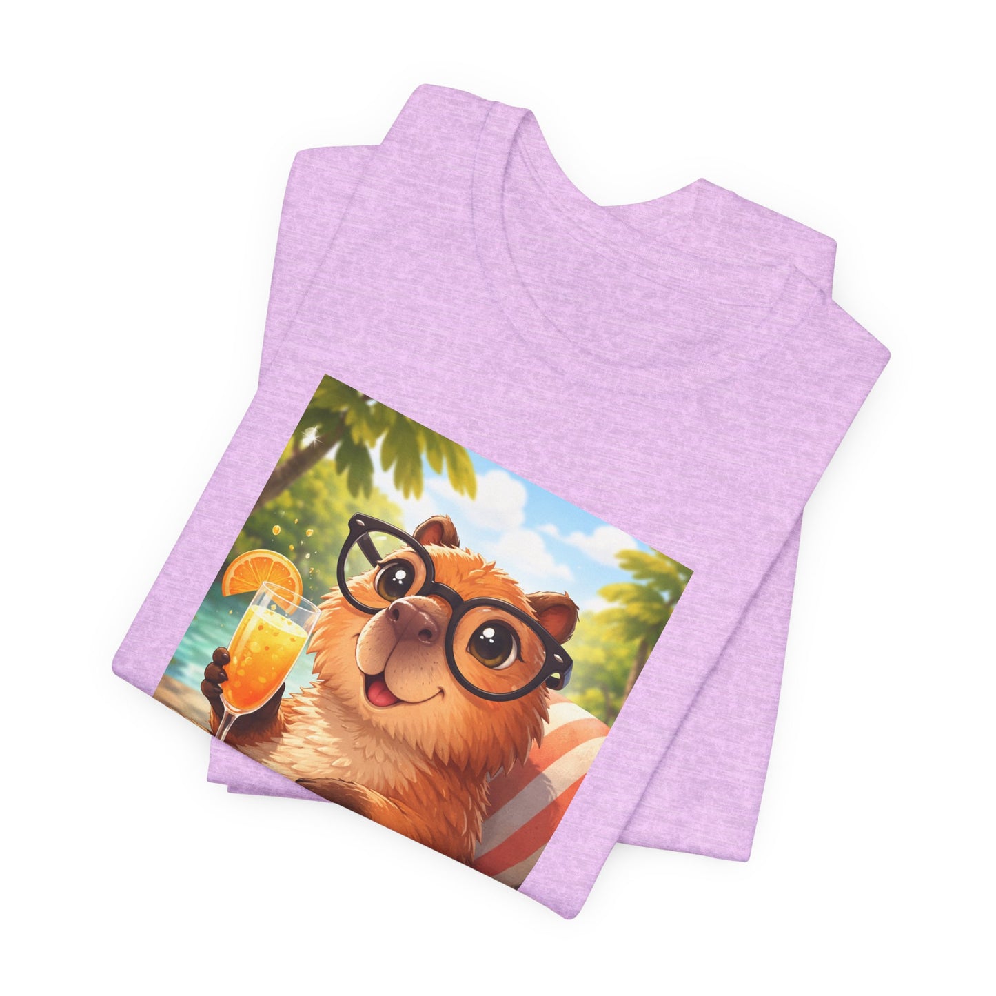 GA- Relaxed Capybara T‑Shirt — Cute Cappy with Drink Summer Tee