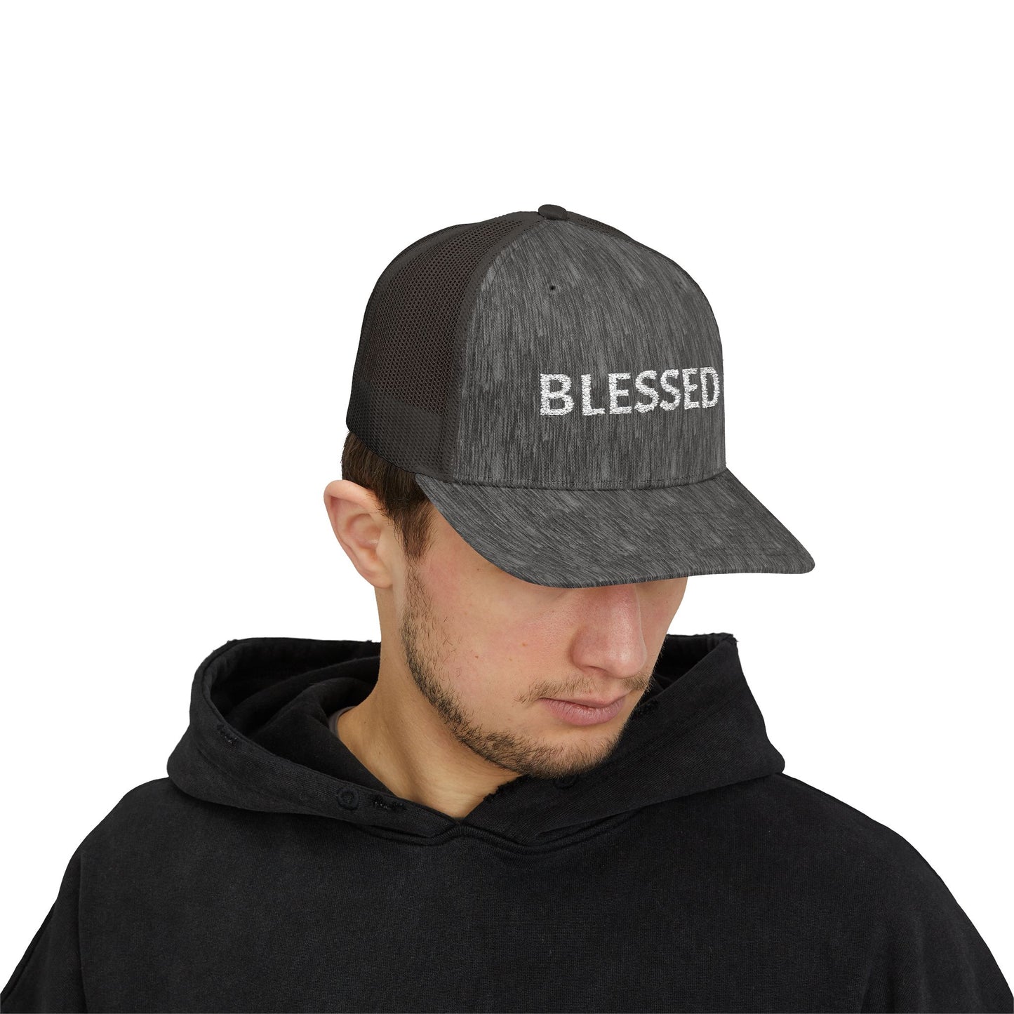 C- Blessed Trucker Cap — Embroidered 'BLESSED' Snapback Hat