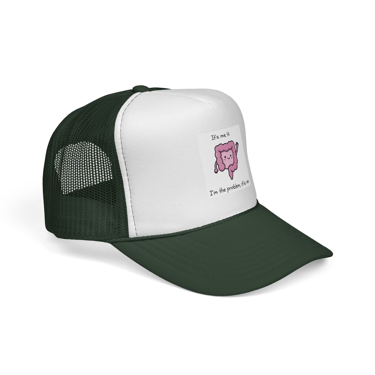 CAN- Trucker Cap — Cute Pink Colon  Cancer Cartoon "It's Me, Hi"  Hat
