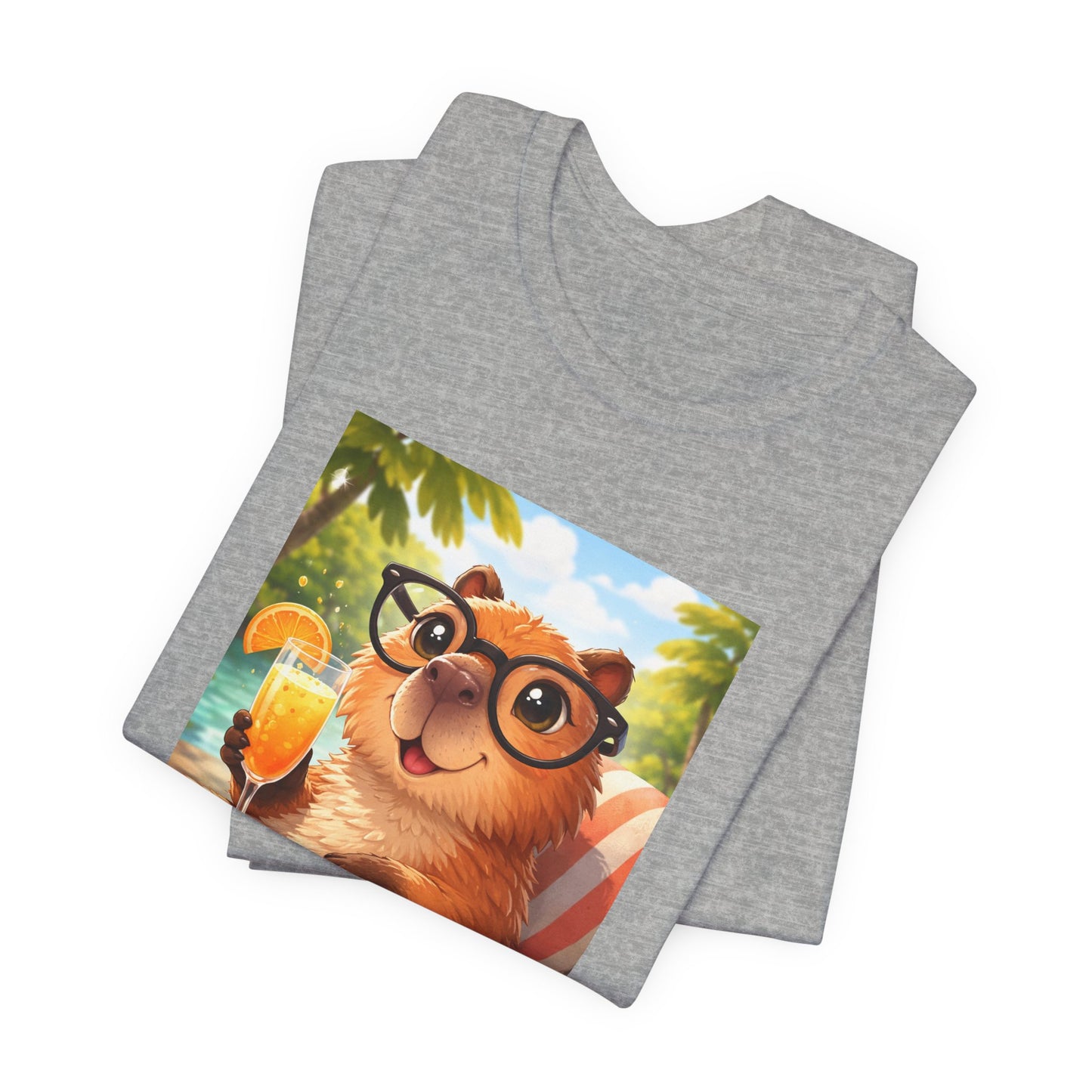 GA- Relaxed Capybara T‑Shirt — Cute Cappy with Drink Summer Tee