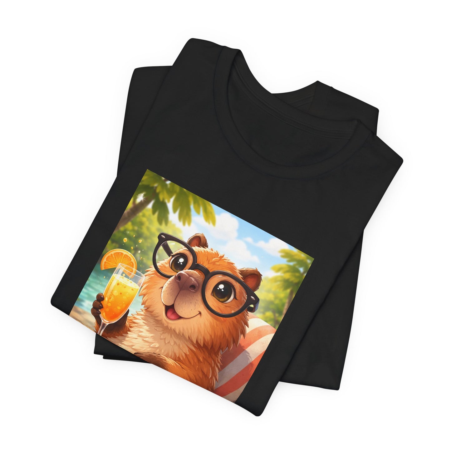 GA- Relaxed Capybara T‑Shirt — Cute Cappy with Drink Summer Tee