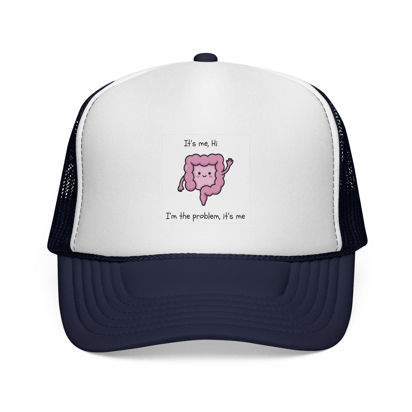 CAN- Trucker Cap — Cute Pink Colon  Cancer Cartoon "It's Me, Hi"  Hat