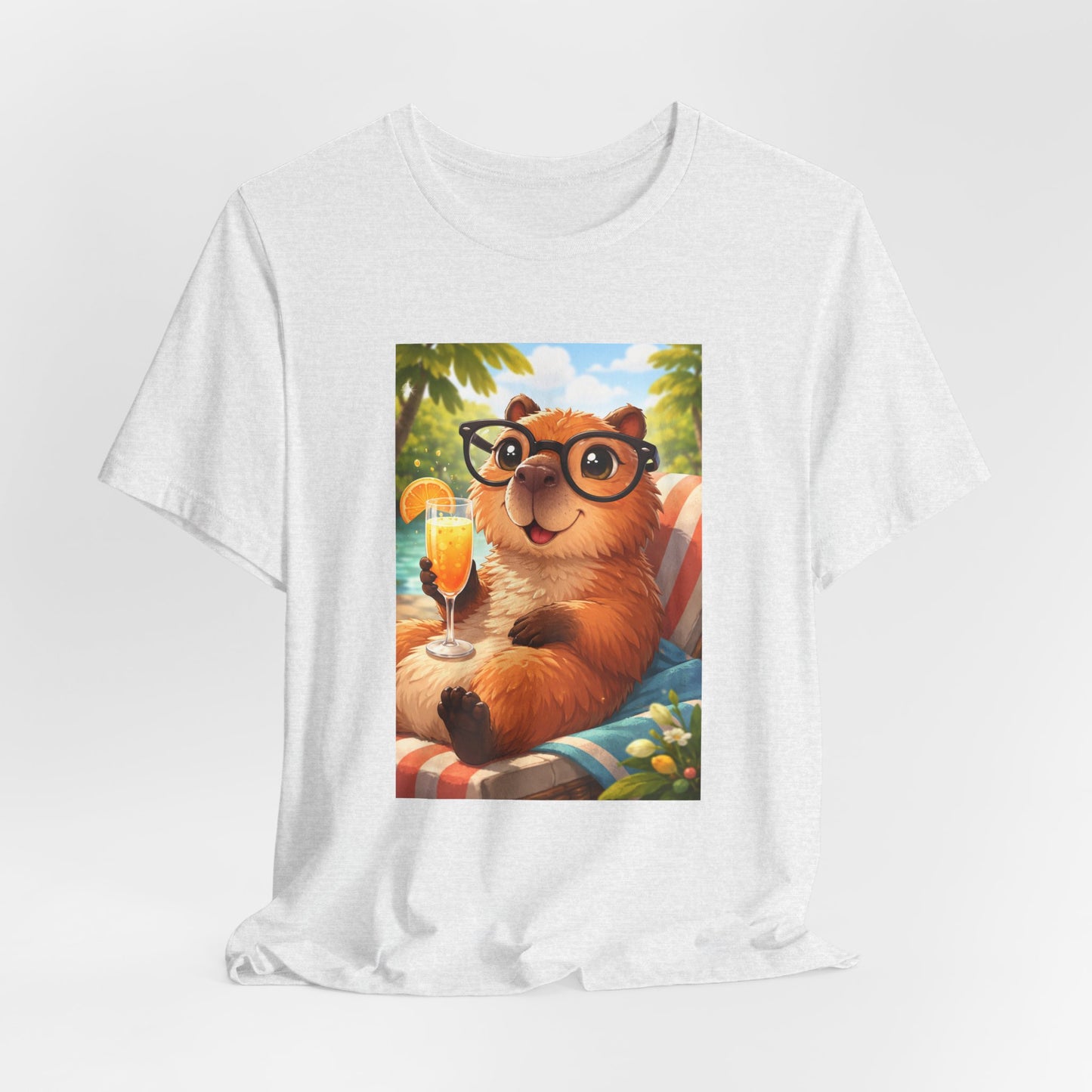 GA- Relaxed Capybara T‑Shirt — Cute Cappy with Drink Summer Tee