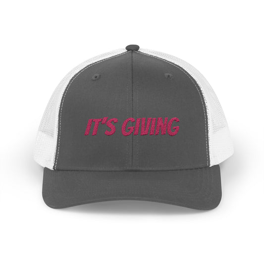 GA- It's Giving Snapback Trucker Hat — Graphic Mesh Baseball Cap