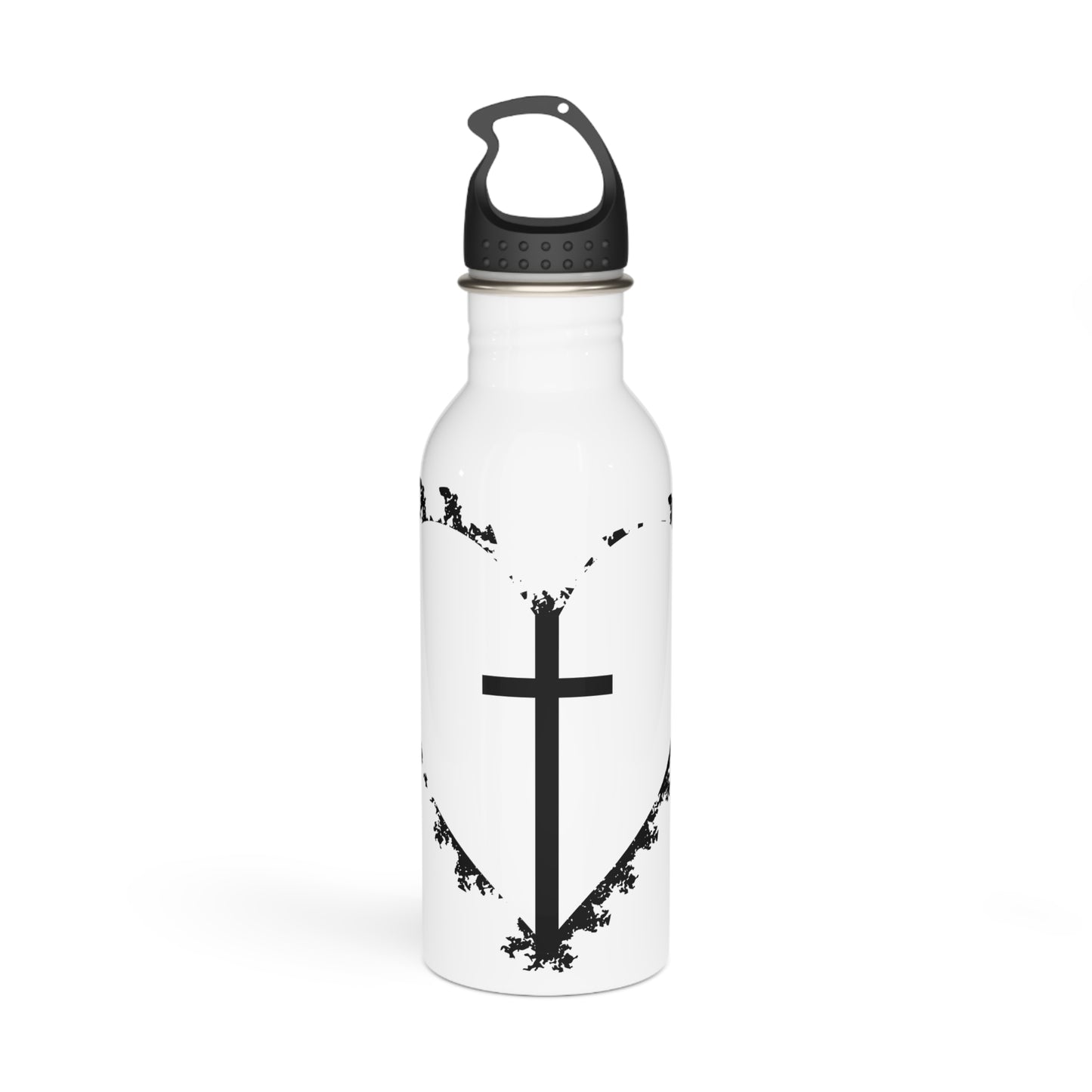 C- Christian Cross Heart Stainless Steel Water Bottle — Faith Inspirational Drink Bottle