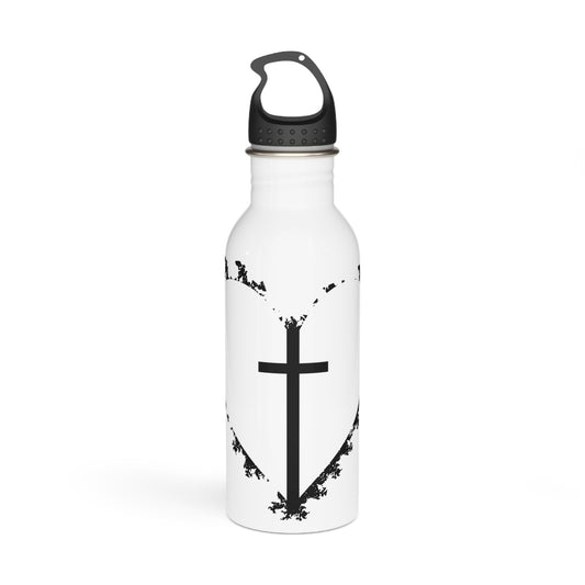 C- Christian Cross Heart Stainless Steel Water Bottle — Faith Inspirational Drink Bottle