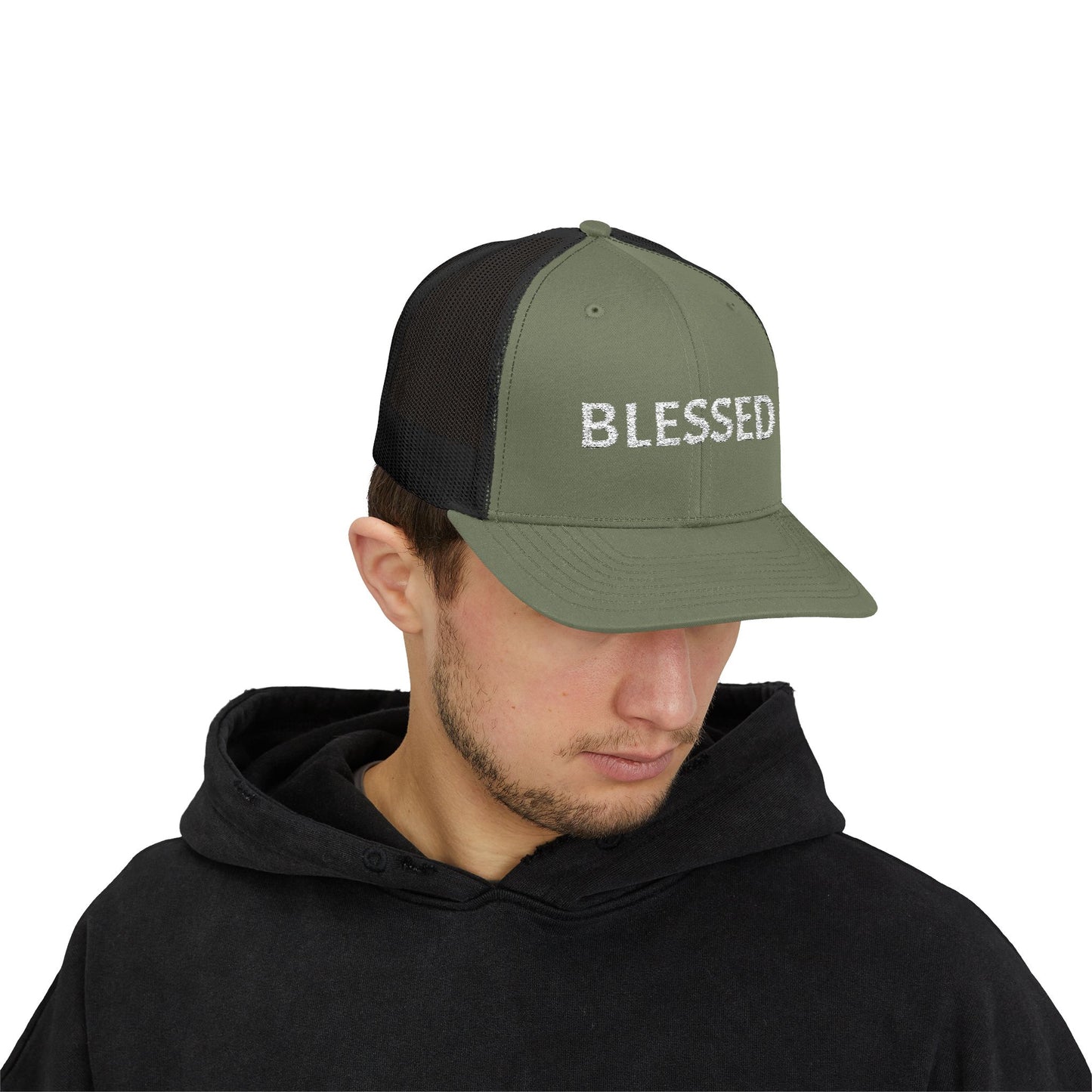 C- Blessed Trucker Cap — Embroidered 'BLESSED' Snapback Hat