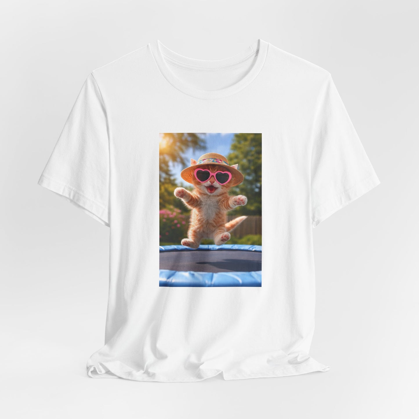 GA- Cute Cat  Tee — Kitten with Sunglasses & Straw Hat T-Shirt