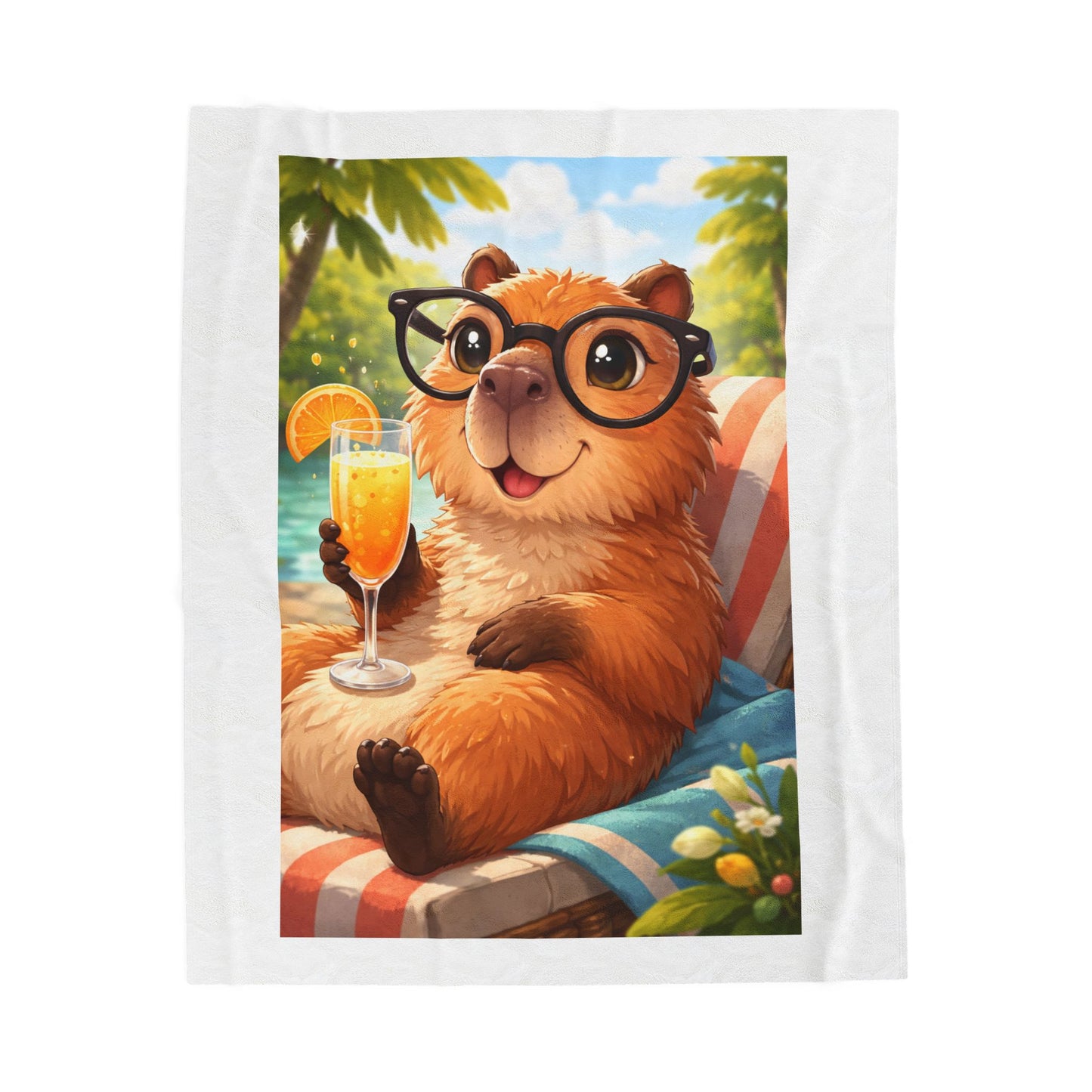 GA- Cute Bear Velveteen Blanket – Summer Lounge Plush Throw with Glasses-Wearing Bear Design