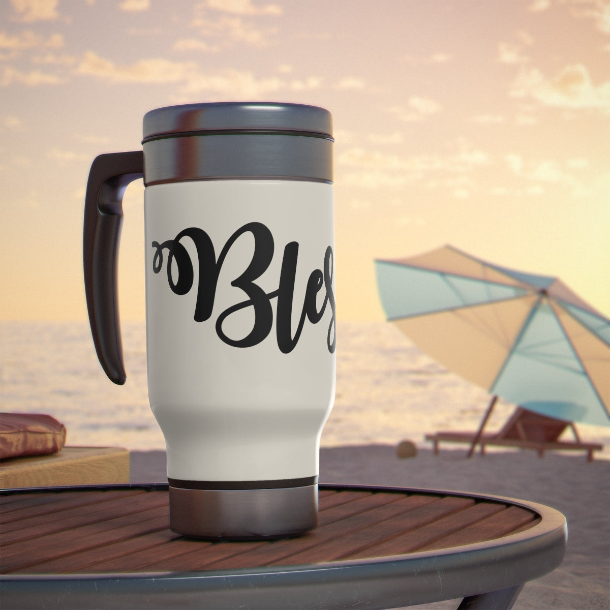 C- Blessed Stainless Steel Travel Mug with Handle, 14oz