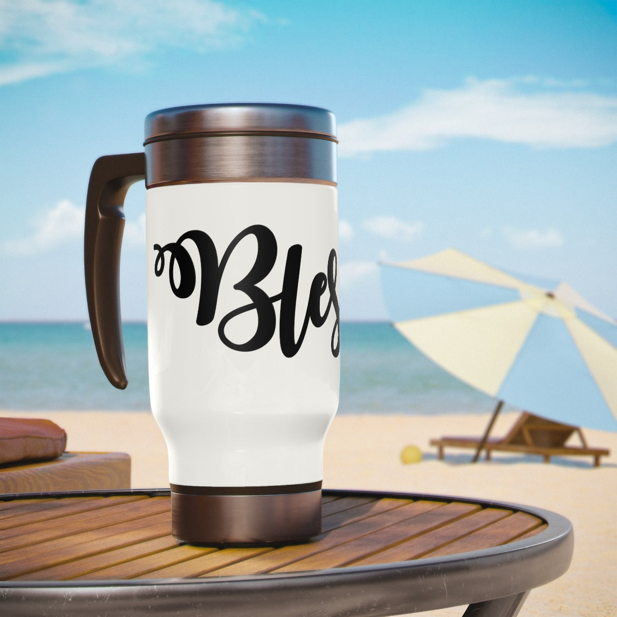 C- Blessed Stainless Steel Travel Mug with Handle, 14oz