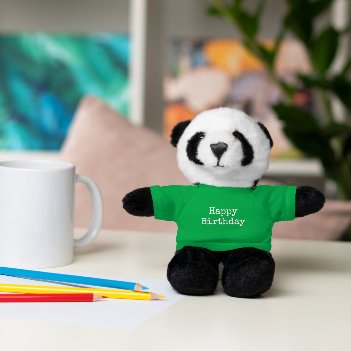 SA- Happy Birthday White Font Stuffed Animals with Tee