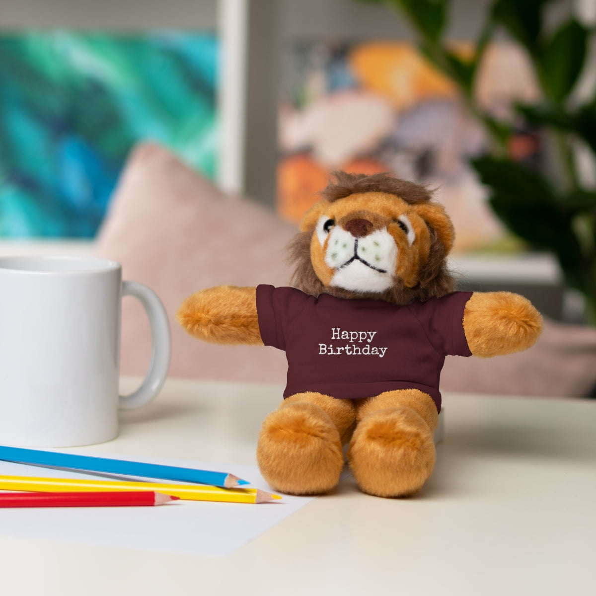 SA- Happy Birthday White Font Stuffed Animals with Tee