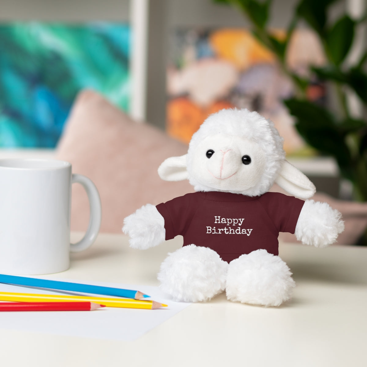 SA- Happy Birthday White Font Stuffed Animals with Tee