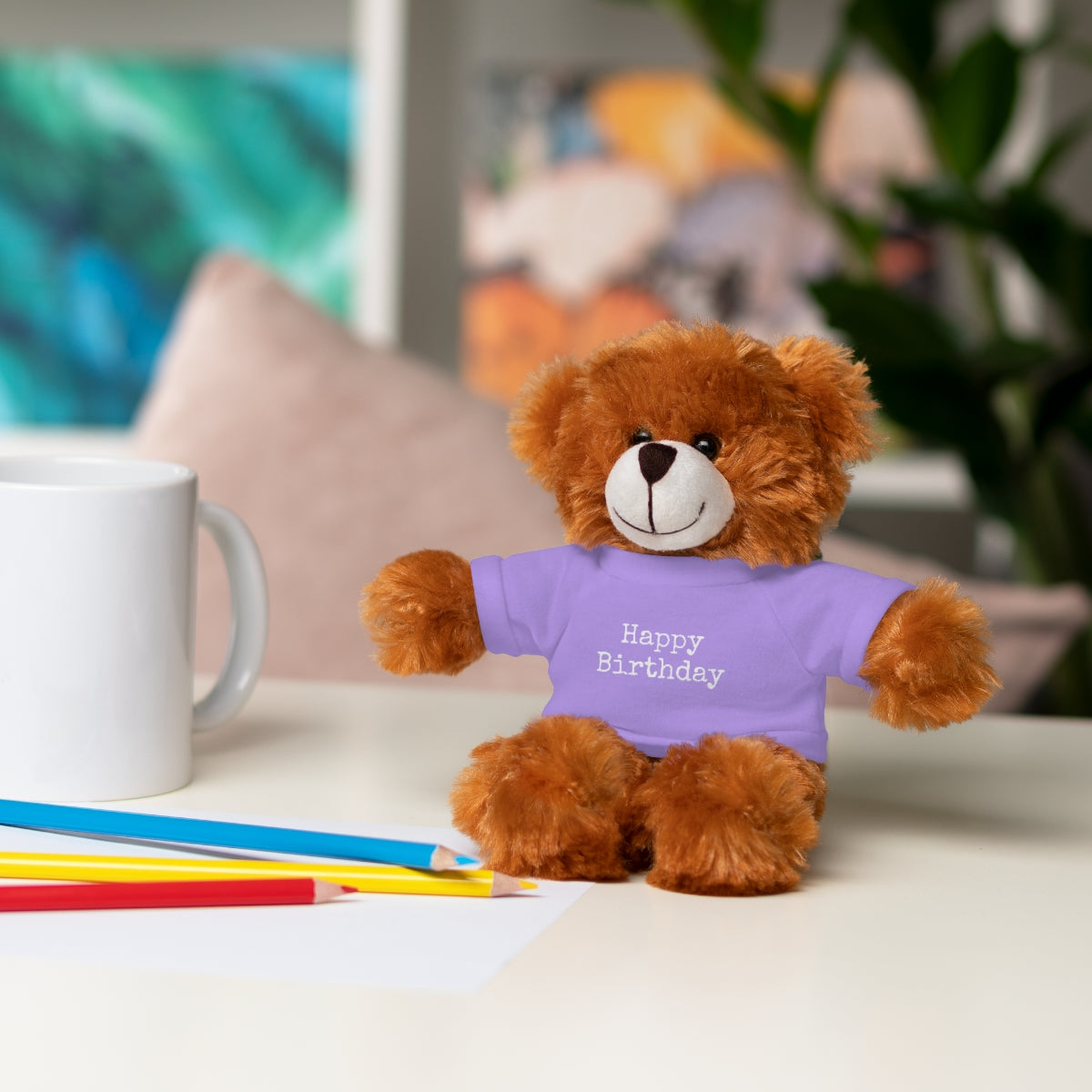 SA- Happy Birthday White Font Stuffed Animals with Tee