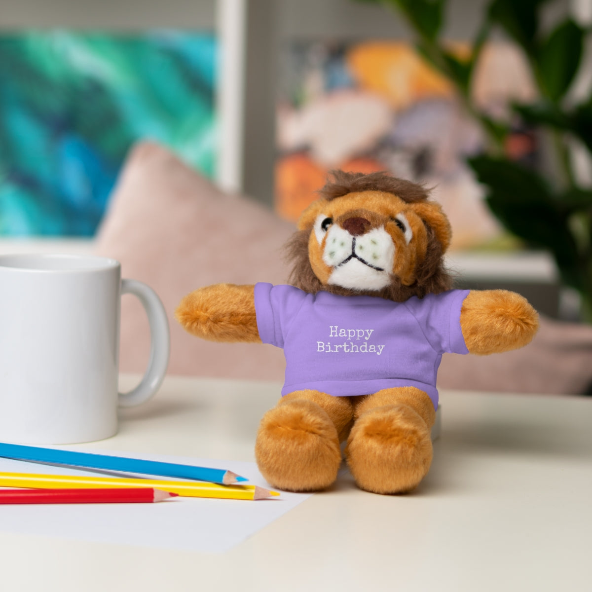 SA- Happy Birthday White Font Stuffed Animals with Tee