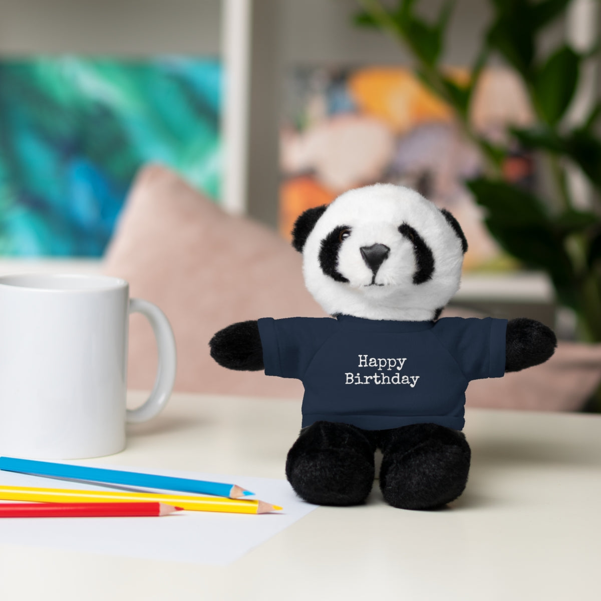 SA- Happy Birthday White Font Stuffed Animals with Tee