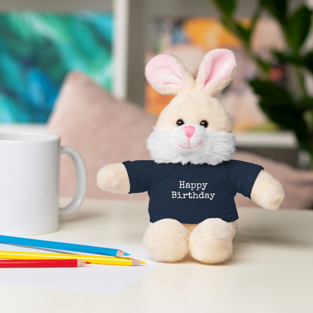 SA- Happy Birthday White Font Stuffed Animals with Tee